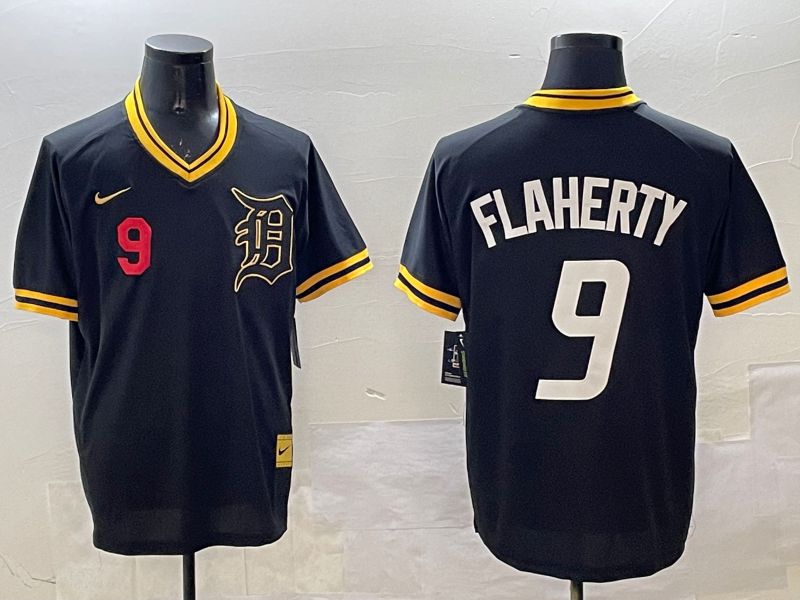 Men Detroit Tigers #9 Flaherty Black Gold Game 2025 Nike MLB Jersey style 3